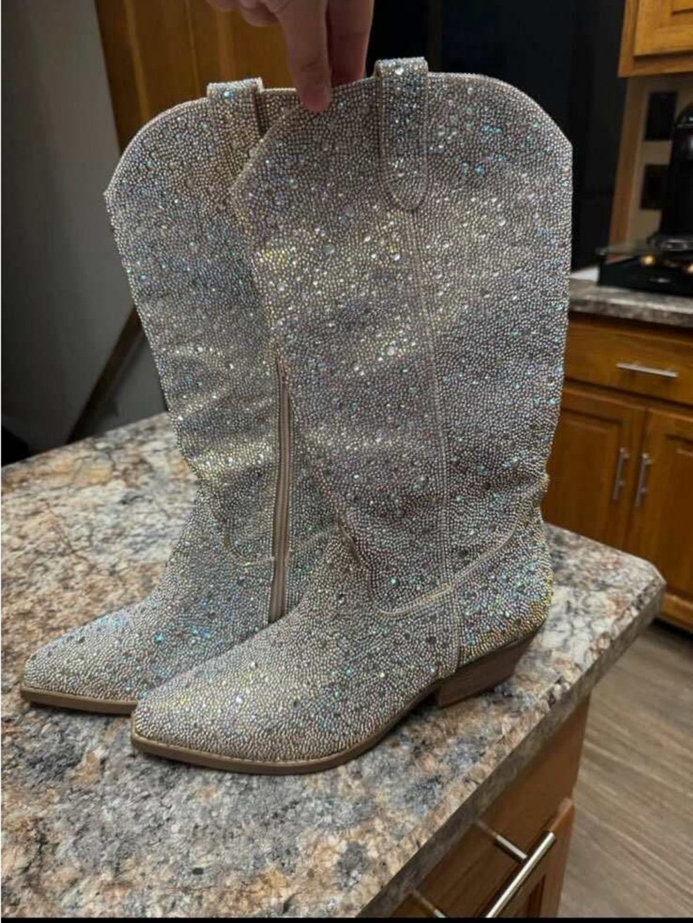 Betsey Johnson Sparkling Rhinestone Western Cowboy Boots - Picture 2 of 5